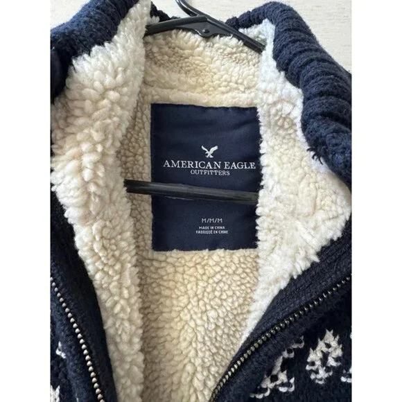 American Eagle Zip Up Sherpa Sweater Jacket - Picture 3 of 4